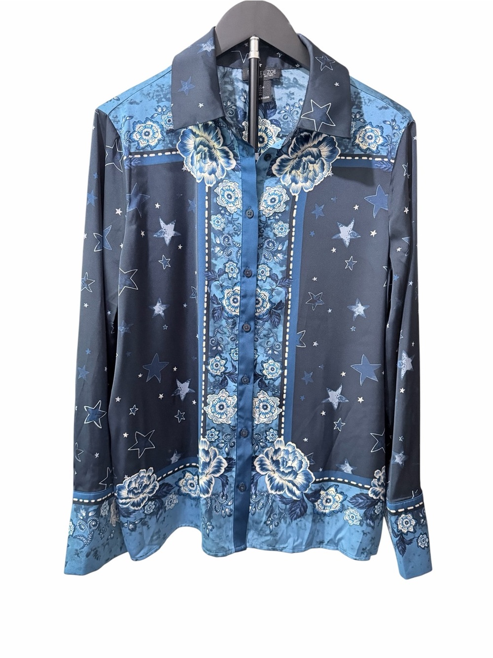Rachel Zoe Navy and Light Blue Star & Floral Blouse